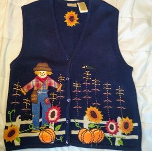 Vintage Bobbie Brooks Vest, Fall theme XL, Navy